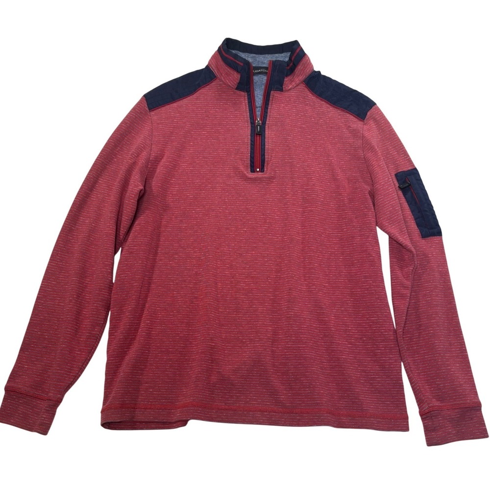 BUGATCHI Mens Red Striped Quarter Zip Pullover Sweatshirt Size Medium
